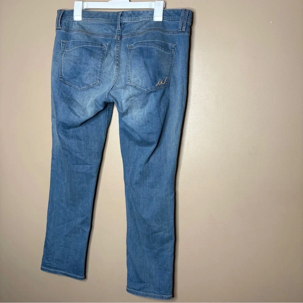Express Jeans Womens 12R Cropped Skinny Low Rise Distressed Medium Wash Denim